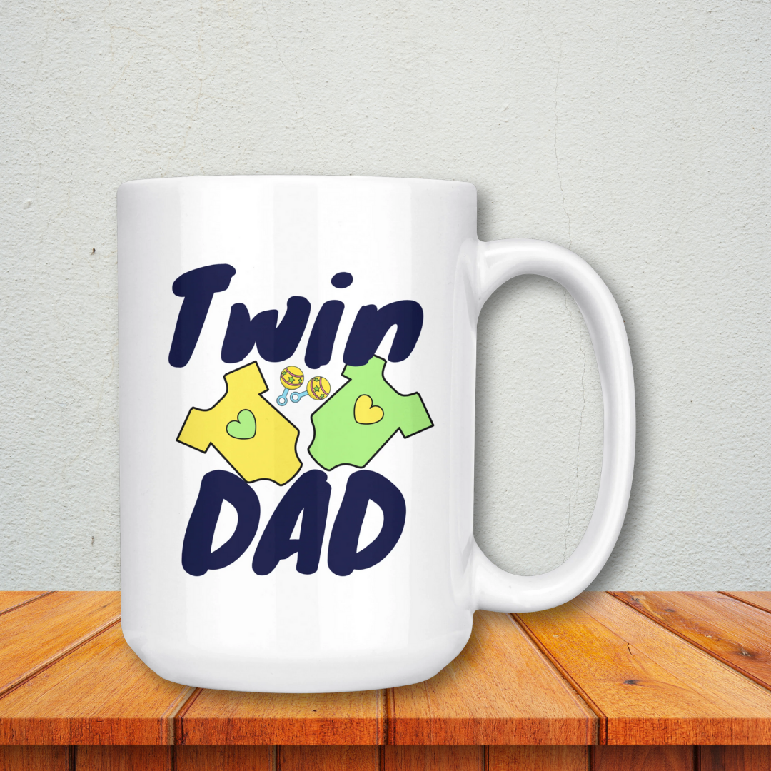 Dad Mug - 'Twin Dad' (Blue) - Makes a great gift for Birthdays, Christmas, Father's Day or anytime!