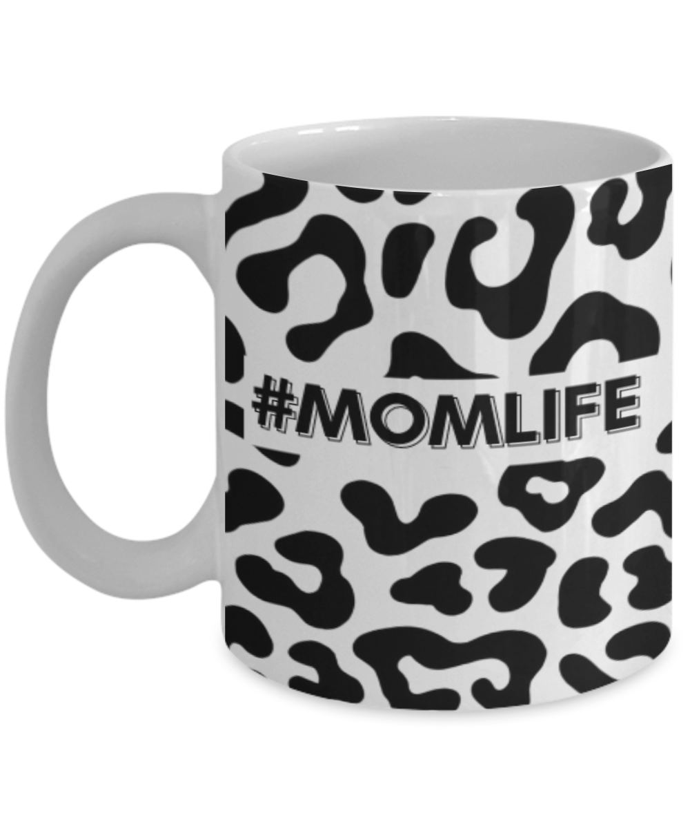 #Momlife Black Leopard Print White Mug
