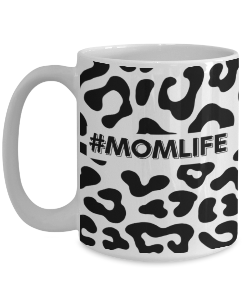 #Momlife Black Leopard Print White Mug