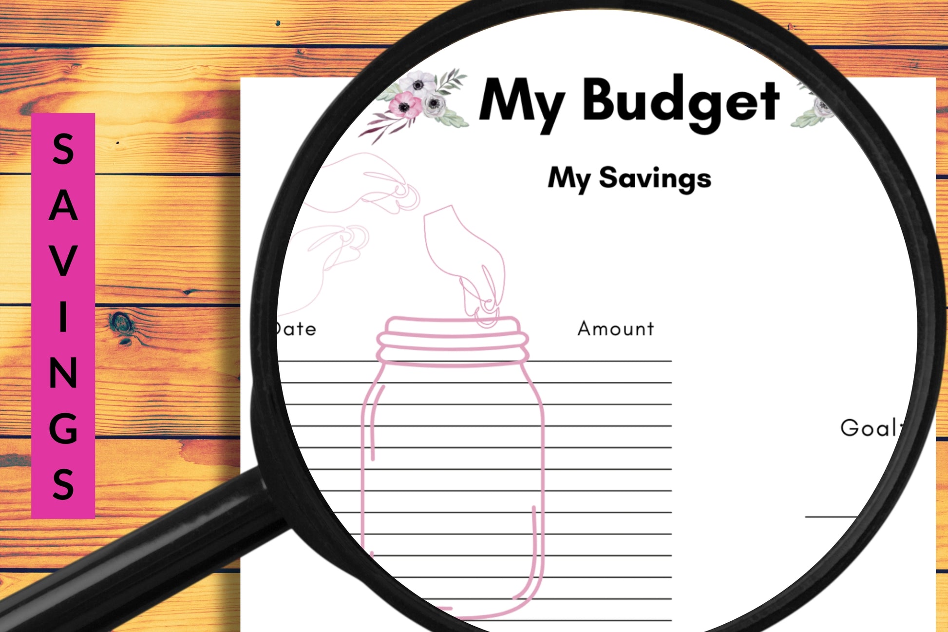 Magnified Savings area of 1-page income and expenses budget tracker worksheet
