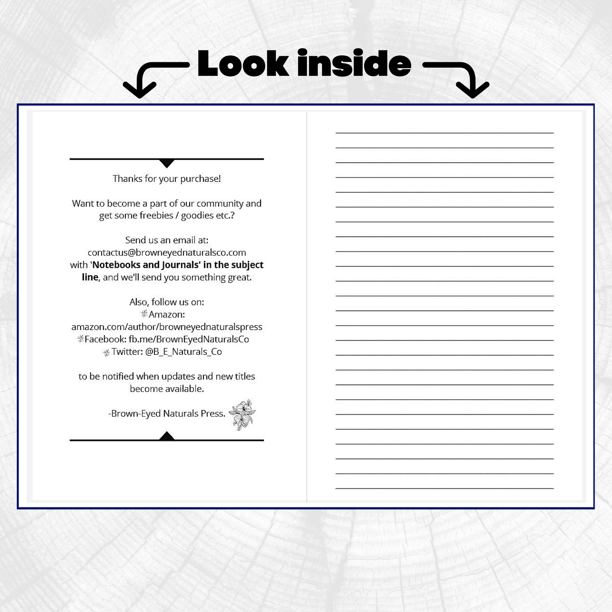 A look Inside 6X9 blank-lined notebook