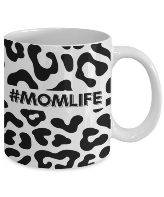 #Momlife Black Leopard Print White Mug