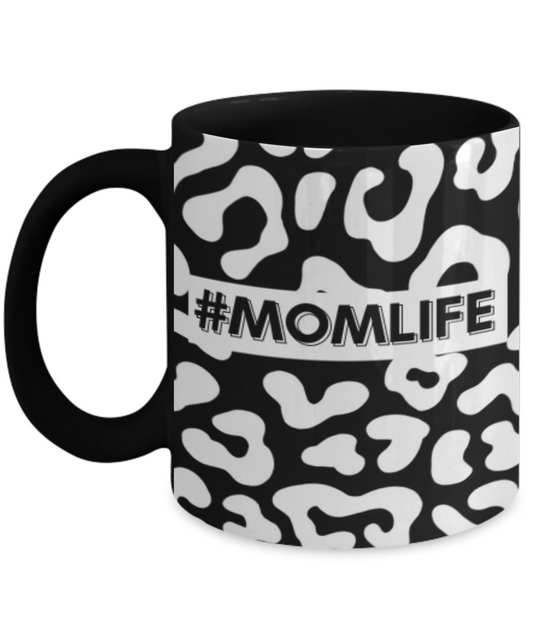 #Momlife' Leopard Print Mug - White/Black