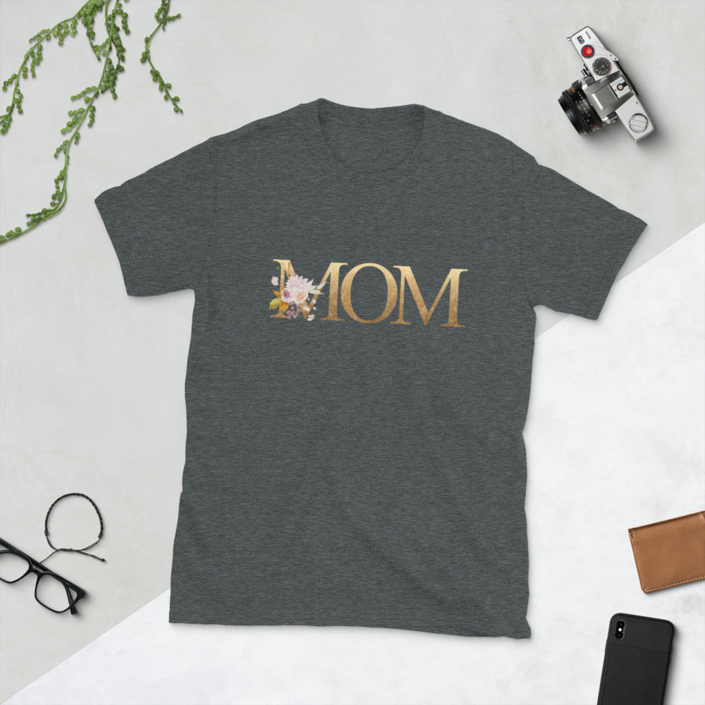 'MOM' Short-Sleeve T-Shirt with Gold Glitter Ombre Graphic