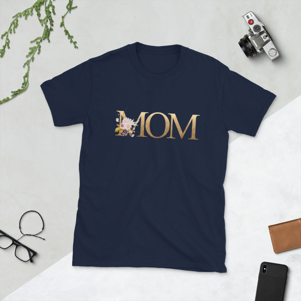 'MOM' Short-Sleeve T-Shirt with Gold Glitter Ombre Graphic